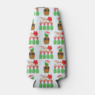 Mele Kalikimaka Hawaiian Pineapple Merry Christmas Bottle Cooler