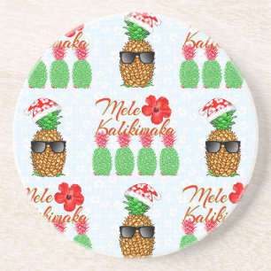Mele Kalikimaka Hawaiian Pineapple Merry Christmas Coaster