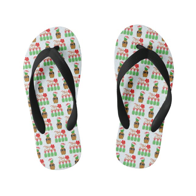 Mele Kalikimaka Hawaiian Pineapple Merry Christmas Kid's Flip Flops (Footbed)