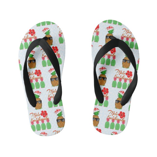 Mele Kalikimaka Hawaiian Pineapple Merry Christmas Kid's Flip Flops (Footbed)