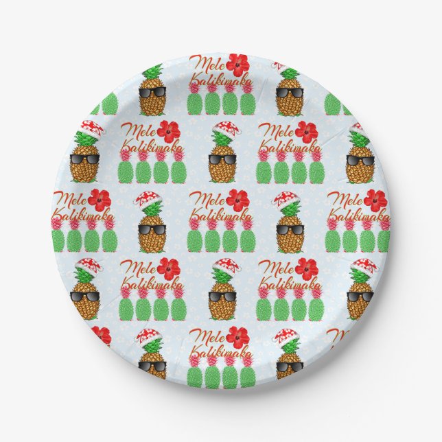 Mele Kalikimaka Hawaiian Pineapple Merry Christmas Paper Plate (Front)