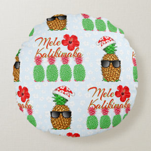Mele Kalikimaka Hawaiian Pineapple Merry Christmas Round Cushion