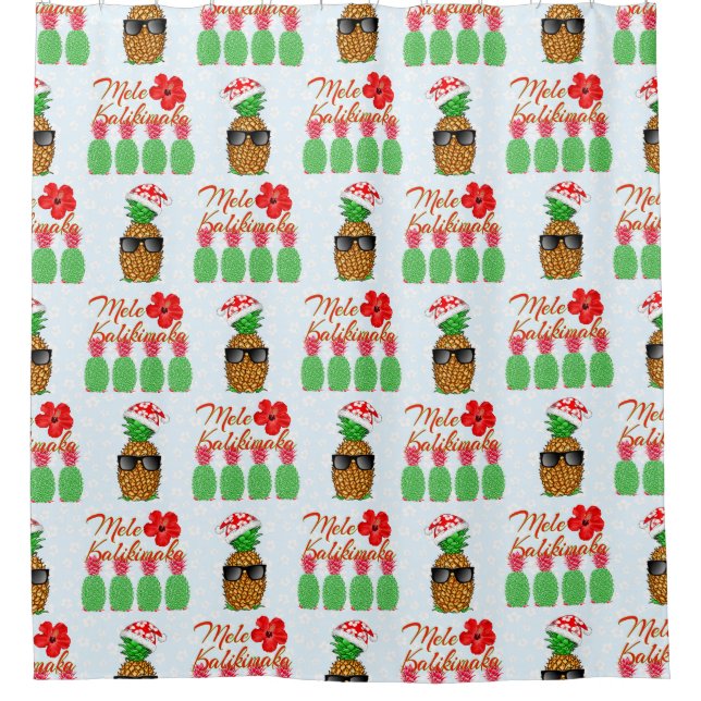 Mele Kalikimaka Hawaiian Pineapple Merry Christmas Shower Curtain (Front)