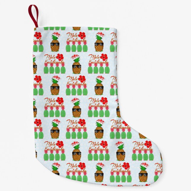 Mele Kalikimaka Hawaiian Pineapple Merry Christmas Small Christmas Stocking (Front)
