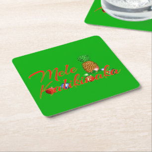 Mele Kalikimaka Hawaiian Pineapple Square Paper Coaster