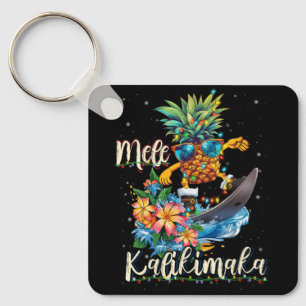 Mele Kalikimaka Hawaiian Pineapple Surfing Ridding Key Ring