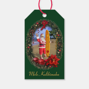 Mele Kalikimaka Hawaiian Santa Gift Tags