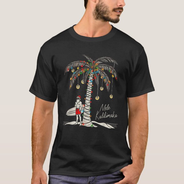Mele Kalikimaka Hawaiian Surf Warm Funny Hawaii Ch T-Shirt (Front)