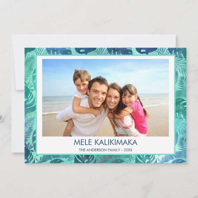 MELE KALIKIMAKA HAWAIIAN TROPICAL BEACH PHOTO HOLIDAY CARD (Front)