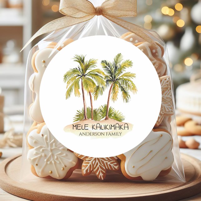 Mele Kalikimaka Hawaiian Tropical Christmas  Classic Round Sticker (Creator Uploaded)