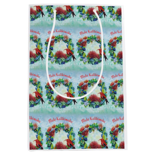 Mele Kalikimaka Hawaiian Wreath  Medium Gift Bag (Front)