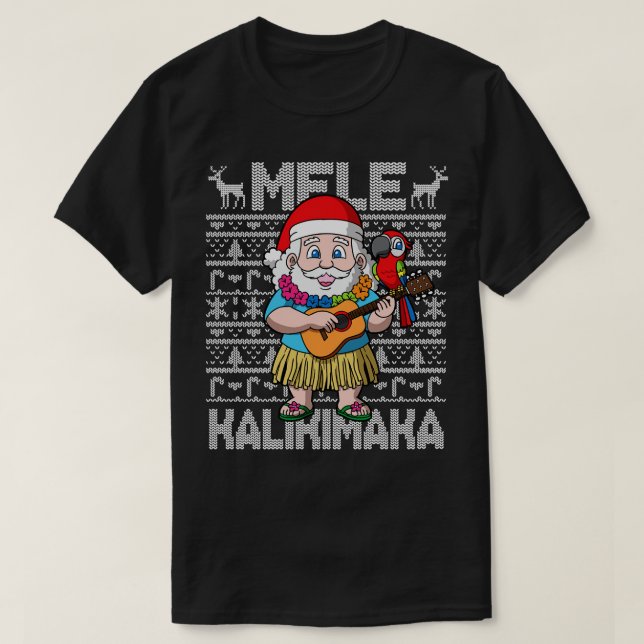 Mele Kalikimaka Hawiian Christmas Santa T-Shirt (Design Front)