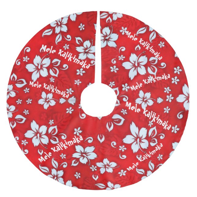 Mele Kalikimaka Hibiscus Print Tree Skirt (Front)