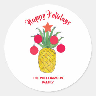 Mele Kalikimaka Holiday Pineapple Christmas Classic Round Sticker