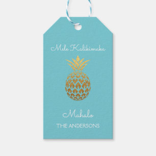 Mele Kalikimaka - Mahalo Pineapple Christmas Gift Tags