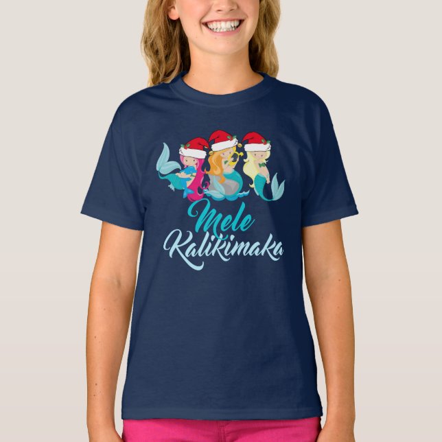 Mele Kalikimaka Mermaid Christmas Cute Kids T-Shirt (Front)