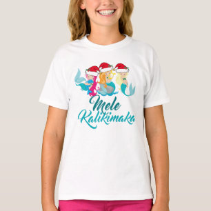 Mele Kalikimaka Mermaid Cute Beach Christmas Kids T-Shirt