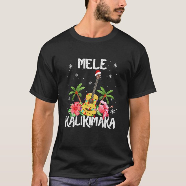 Mele Kalikimaka Merry Christmas Lights Santa Hawai T-Shirt (Front)