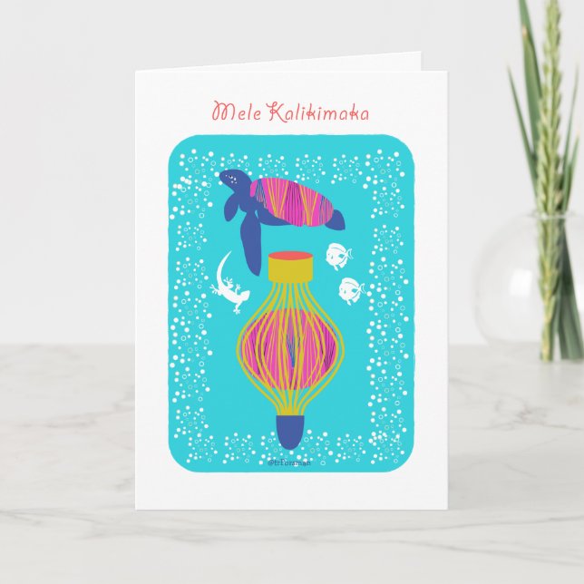 Mele Kalikimaka (Merry Christmas) turtle, fish, Holiday Card (Front)