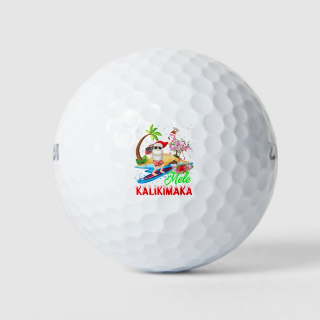 Mele Kalikimaka Merry Xmas Hawaiian Flamingo Santa Golf Balls (Front)