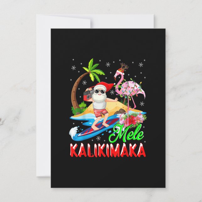 Mele Kalikimaka Merry Xmas Hawaiian Flamingo Santa Invitation (Front)