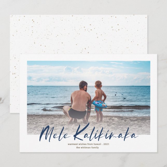 Mele Kalikimaka Minimal Photo Christmas Navy Holiday Card (Front/Back)