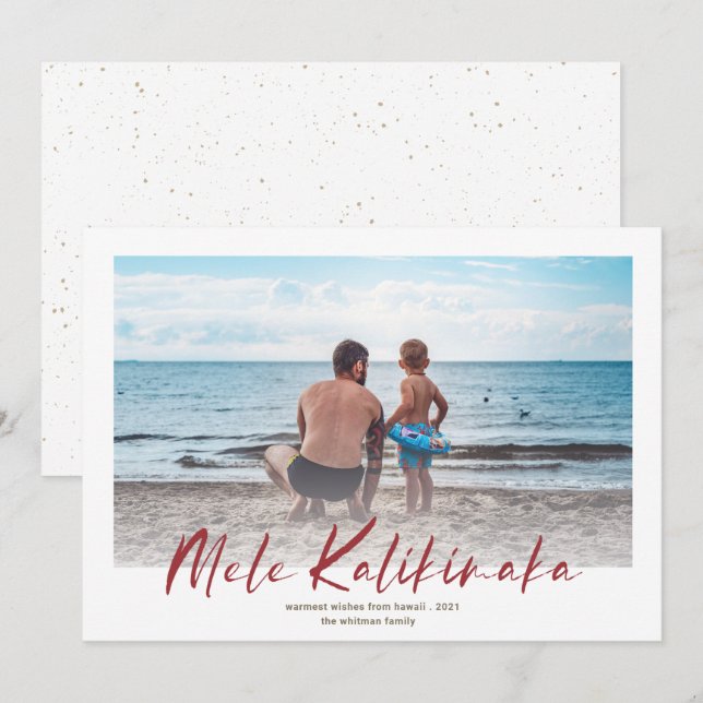 Mele Kalikimaka Minimal Photo Christmas Red Holiday Card (Front/Back)