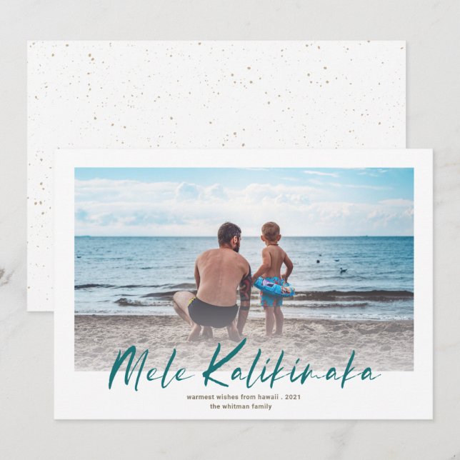 Mele Kalikimaka Minimal Photo Christmas Teal Holiday Card (Front/Back)
