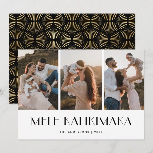 Mele Kalikimaka Modern Black Gold Photo Christmas Holiday Card (Front/Back)