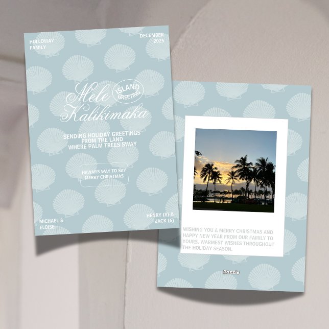 Mele Kalikimaka Modern Blue Seashell Holiday Card (Share a special island greeting this holiday season.)