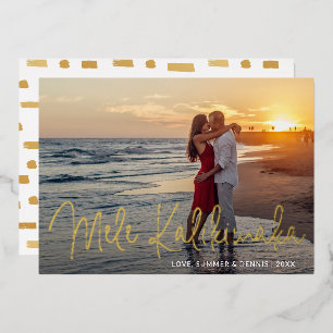 Mele Kalikimaka Modern Script Photo Christmas Foil Holiday Card