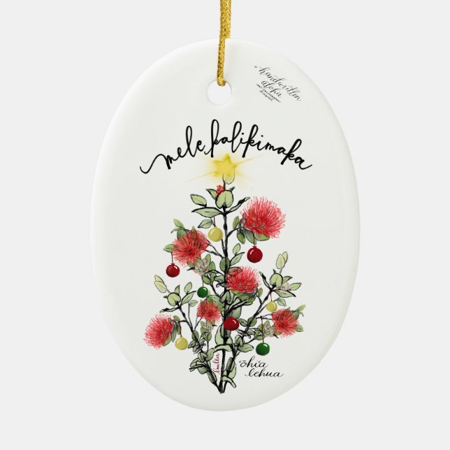 Mele Kalikimaka 'Ohi'a Lehua Merry Christmas Tree Ceramic Tree Decoration (Front)