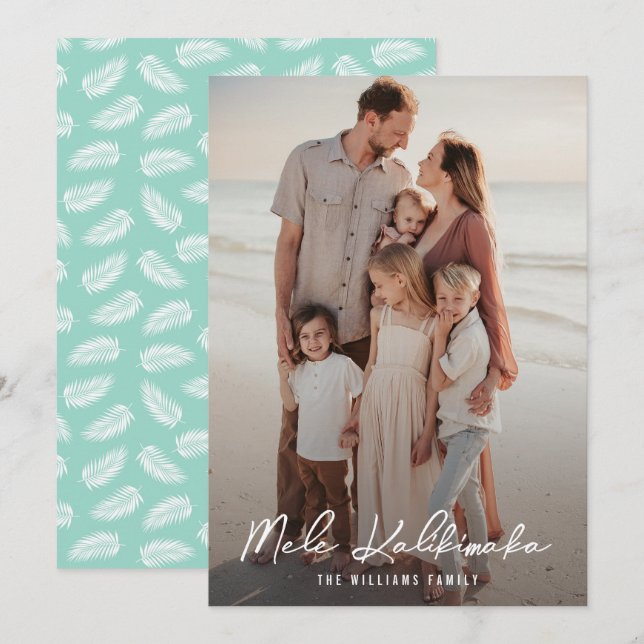 Mele Kalikimaka Palm Leaves Family Photo Christmas Holiday Card (Front/Back)
