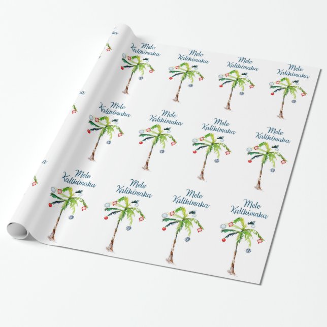 Mele Kalikimaka Palm Tree Christmas Holiday Wrapping Paper (Unrolled)