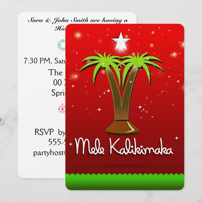 Mele Kalikimaka Palm Tree for Xmas Invitation (Front/Back)