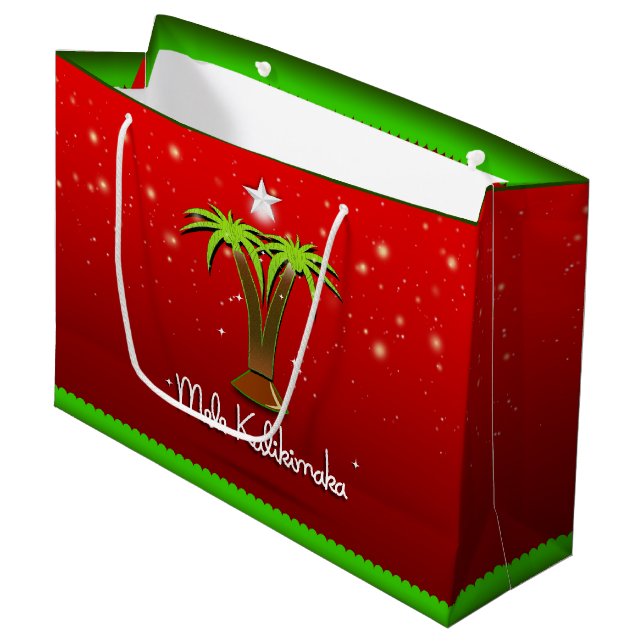 Mele Kalikimaka Palm Tree for Xmas Large Gift Bag (Front Angled)