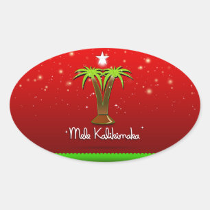 Mele Kalikimaka Palm Tree for Xmas Oval Sticker