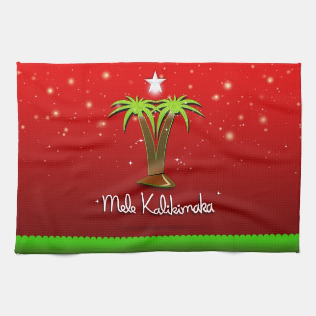 Mele Kalikimaka Palm Tree for Xmas Tea Towel (Horizontal)