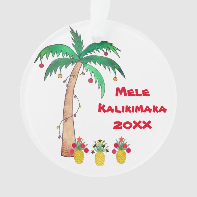 Mele Kalikimaka Palm Tree Island Christmas Ornament (Front)