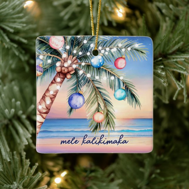 Mele Kalikimaka Palm Tree Tropical Christmas Ceramic Ornament (Tree)