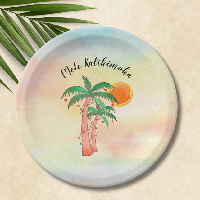 Mele Kalikimaka Palm Trees Paper Plate (Creator Uploaded)