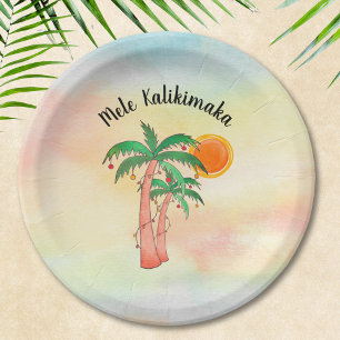 Mele Kalikimaka Palm Trees Paper Plate