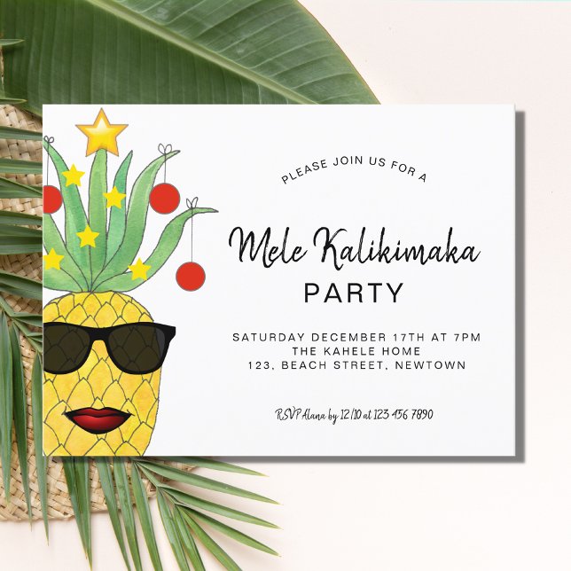 Mele Kalikimaka Party Pineapple Invitation Postcar (Creator Uploaded)