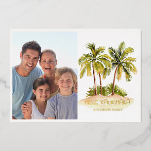 Mele Kalikimaka Photo Hawaiian Christmas Gold Foil Holiday Card