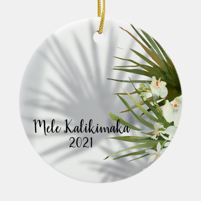 Mele Kalikimaka  Photo Hawaiian Christmas Greeting Ceramic Tree Decoration (Front)