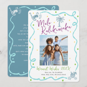Mele Kalikimaka Photo Teal Hand Drawn Christmas Holiday Card