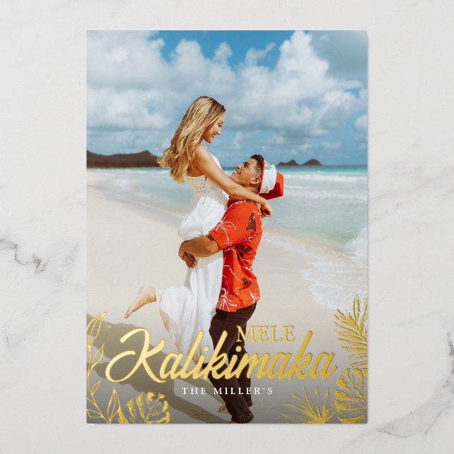 Mele Kalikimaka Photo Tropical Foil Holiday Card (Front)