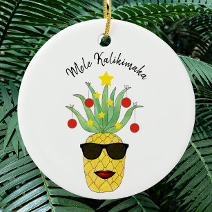 Mele Kalikimaka Pineapple Ceramic Tree Decoration
