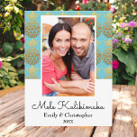 Mele Kalikimaka Pineapple Christmas Photo Card<br><div class="desc">Mele Kalikimaka Faux Foil Gold and Aqua Blue Pineapple Christmas Blue Photo Card. This Hawaiian Christmas photo card is perfect for a tropical Family Christmas Card.</div>