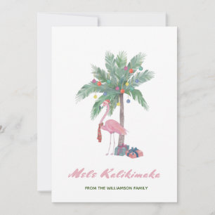 Mele Kalikimaka Pink Flamingo In Santa Hat 